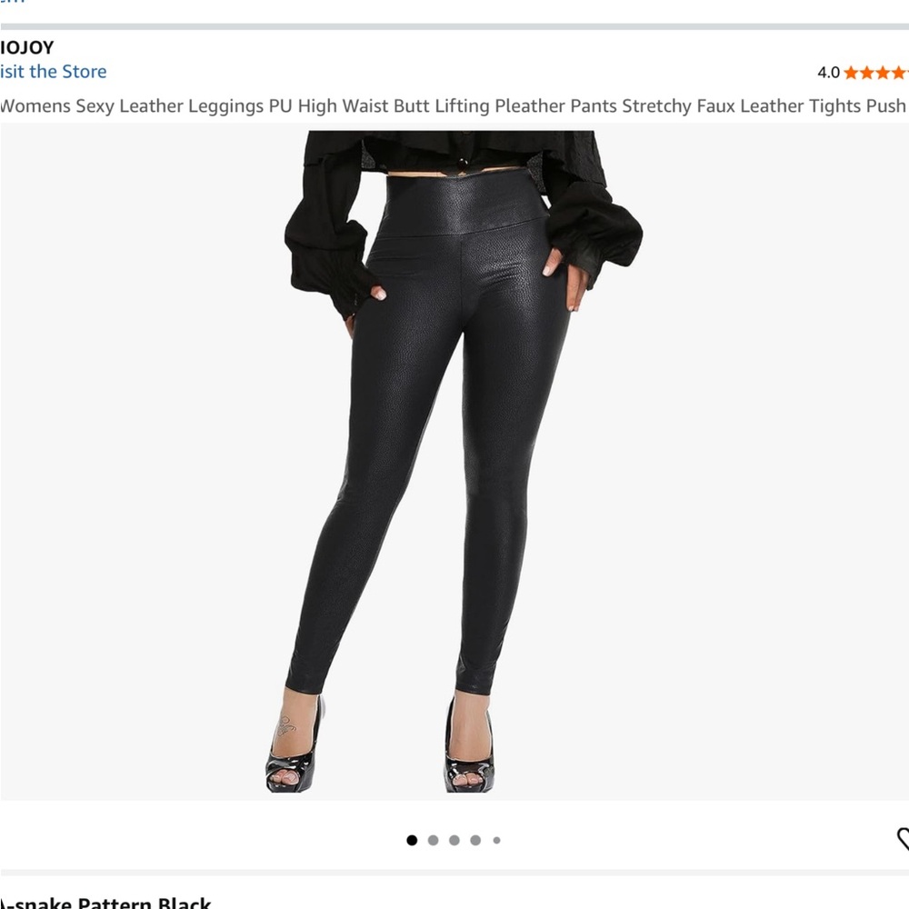 Elegant Black Faux Leather Leggings with snake print